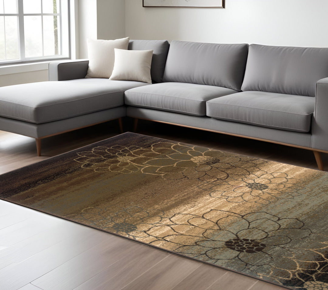 10' X 13' Brown And Beige Floral Power Loom Stain Resistant Area Rug