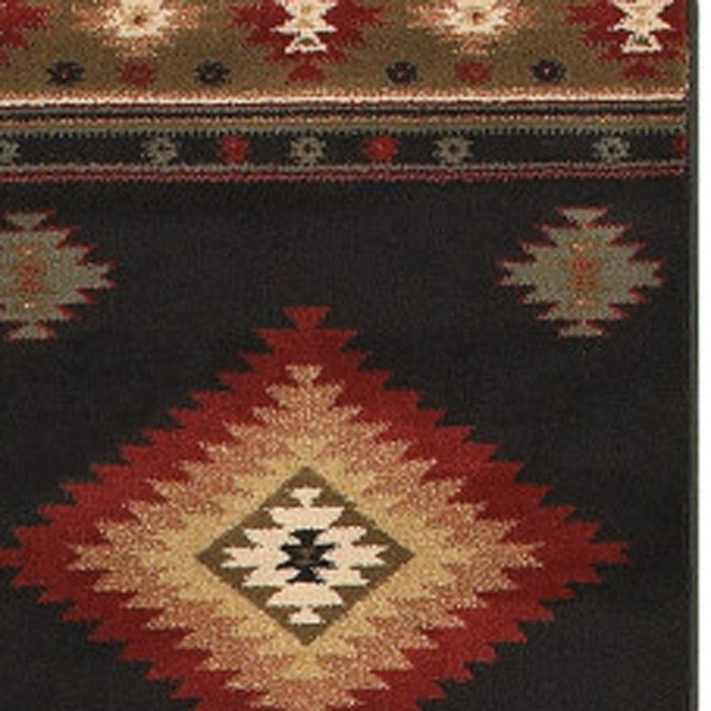 10' X 13' Black And Green Southwestern Power Loom Stain Resistant Area Rug