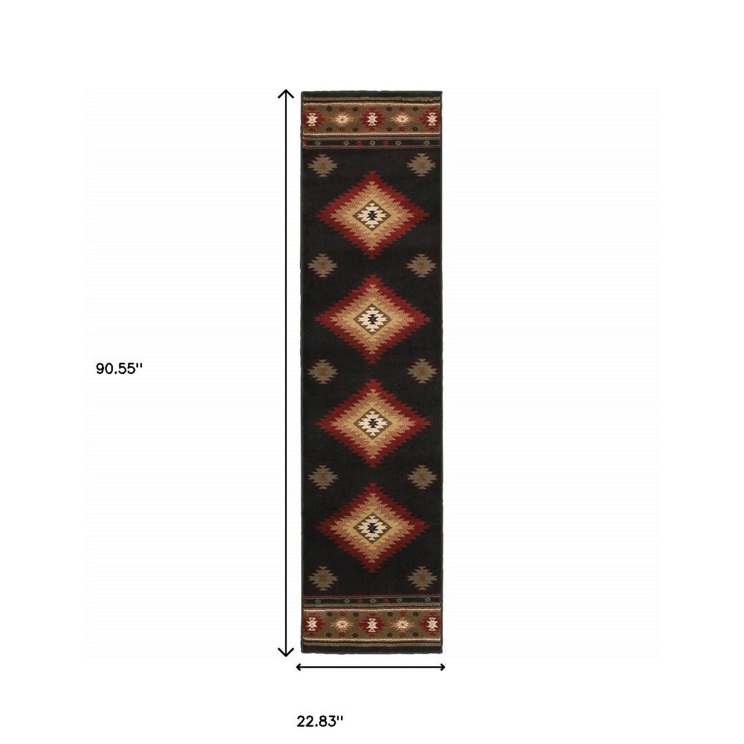 10' X 13' Black And Green Southwestern Power Loom Stain Resistant Area Rug