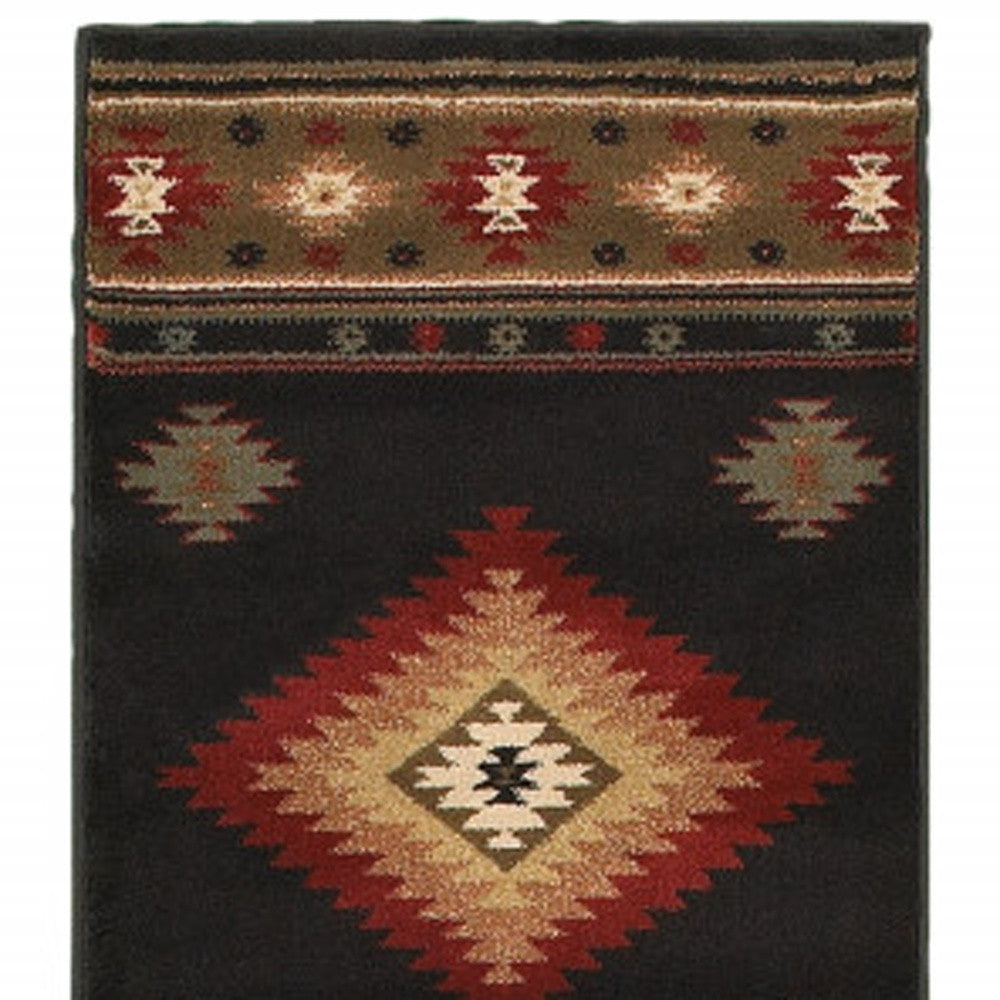 10' X 13' Black And Green Southwestern Power Loom Stain Resistant Area Rug