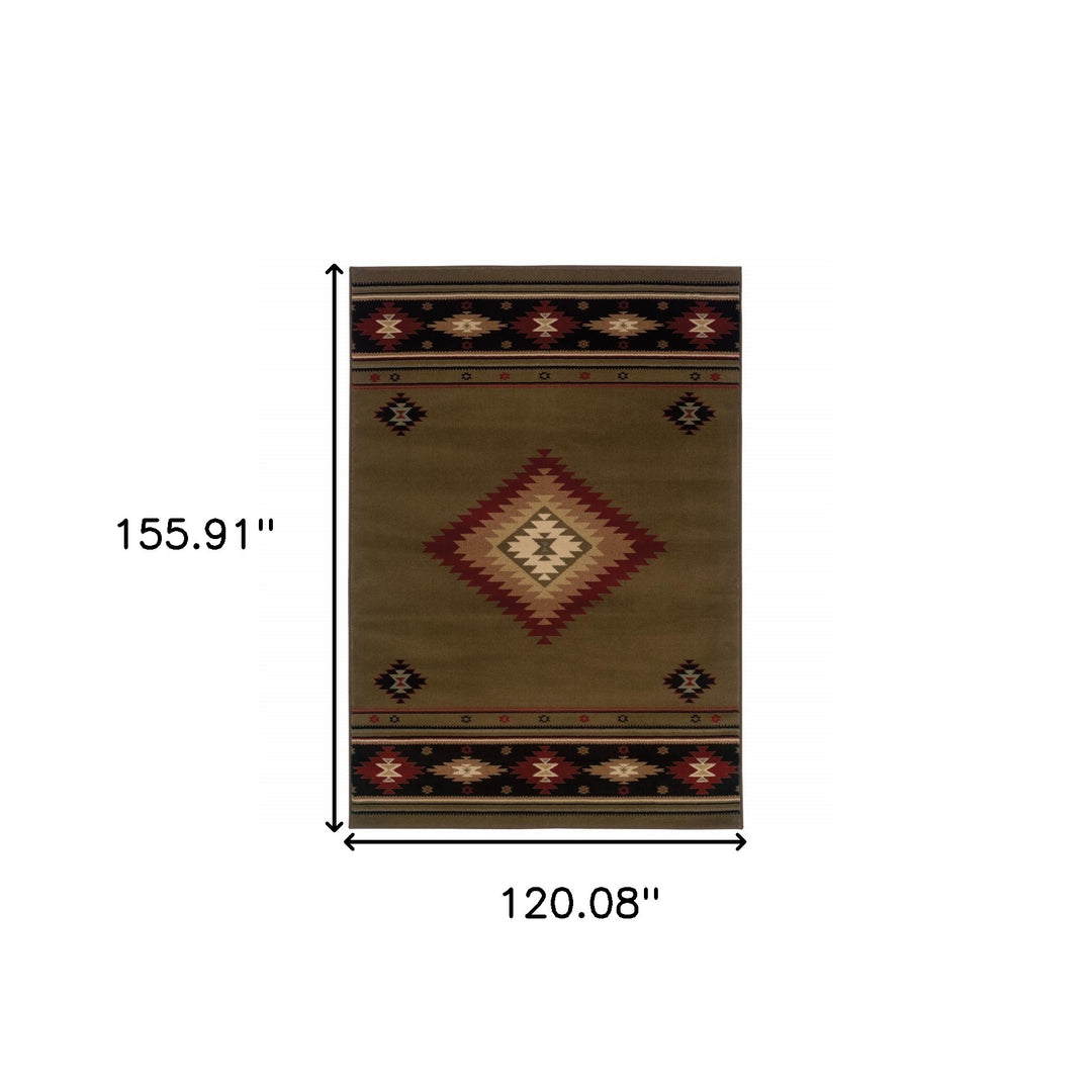 10' X 13' Black And Green Southwestern Power Loom Stain Resistant Area Rug