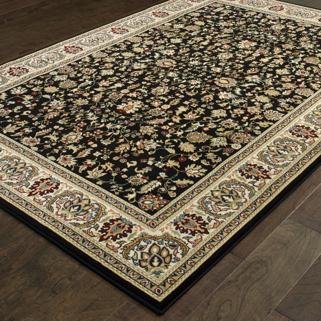 2' X 4' Black And Ivory Oriental Power Loom Stain Resistant Area Rug