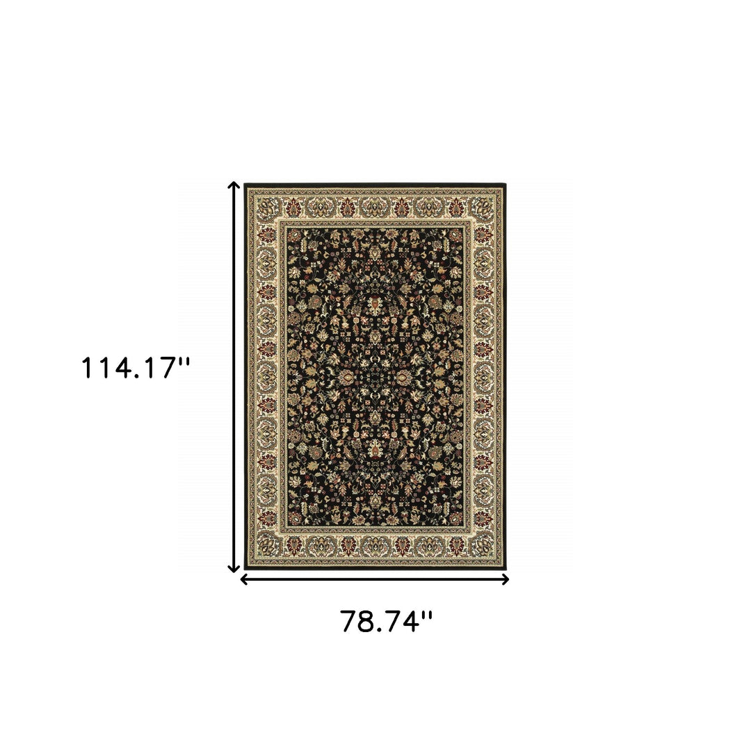 2' X 4' Black And Ivory Oriental Power Loom Stain Resistant Area Rug