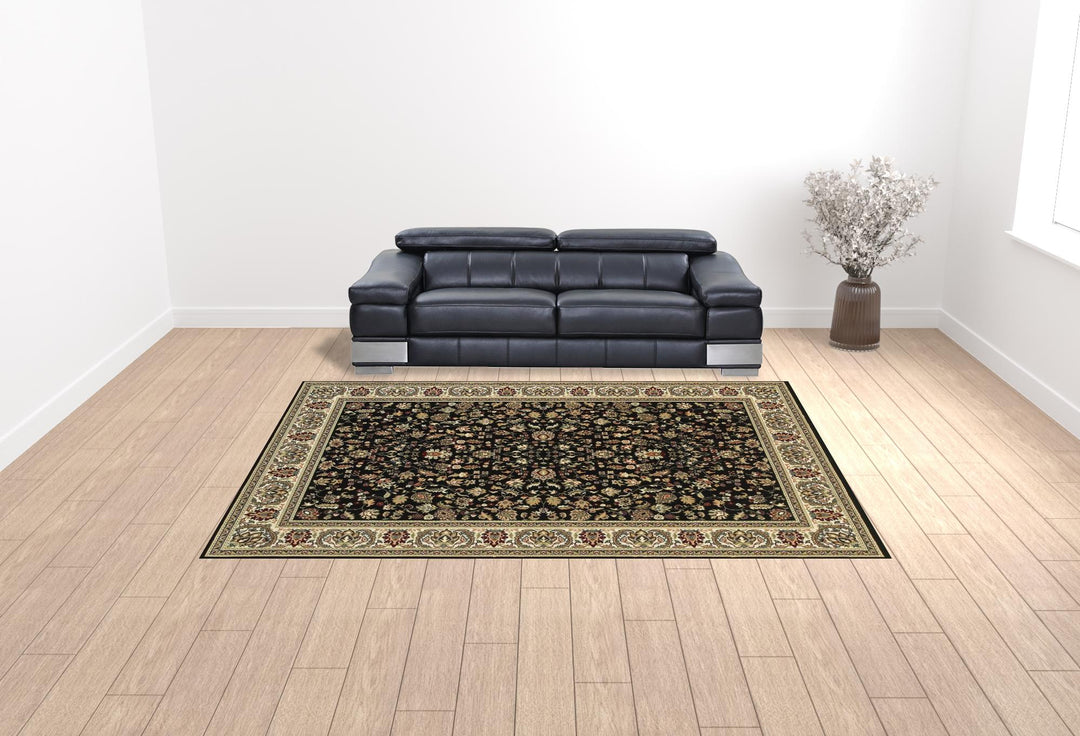 2' X 4' Black And Ivory Oriental Power Loom Stain Resistant Area Rug