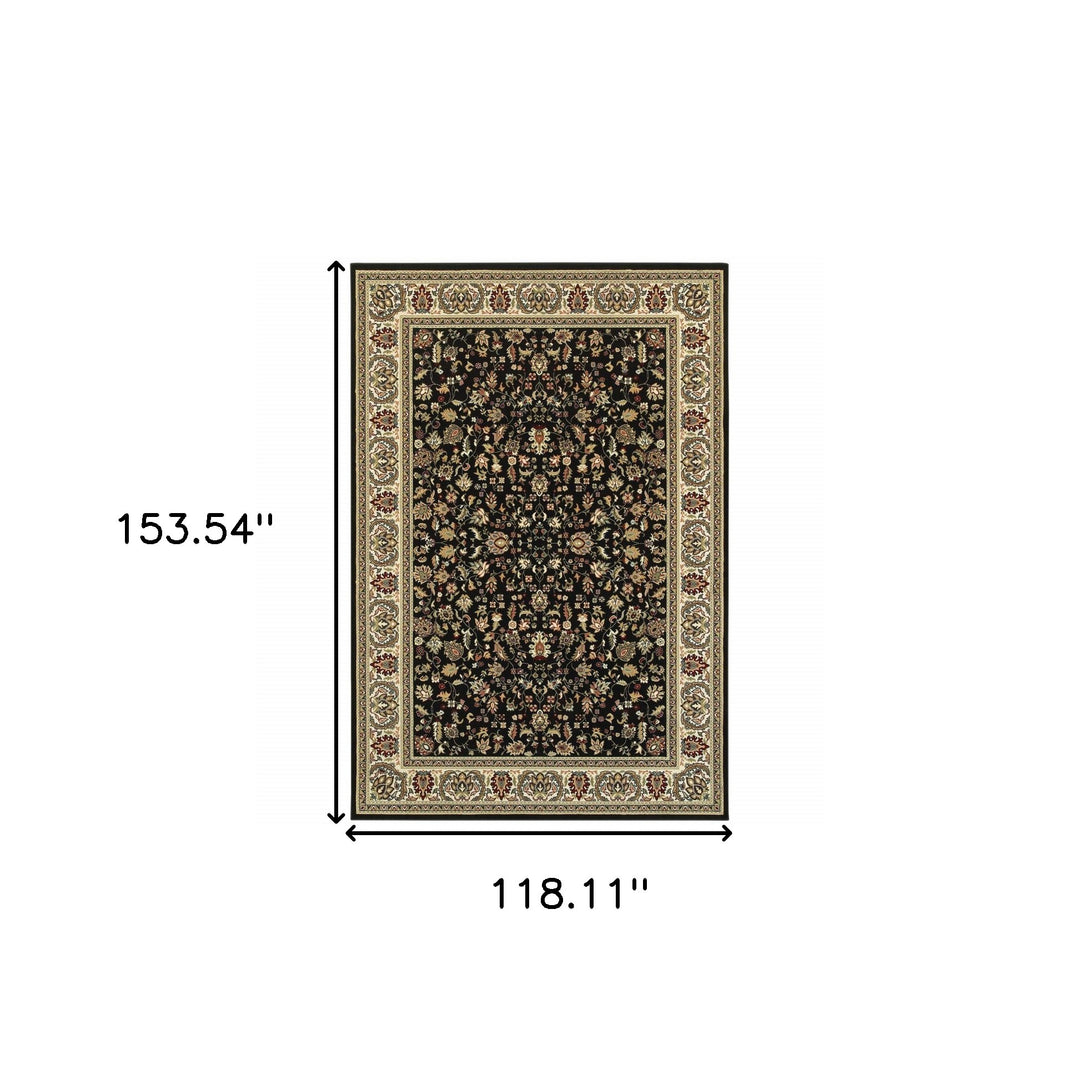 2' X 4' Black And Ivory Oriental Power Loom Stain Resistant Area Rug