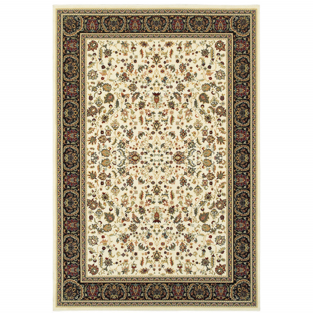 2' X 4' Black And Ivory Oriental Power Loom Stain Resistant Area Rug