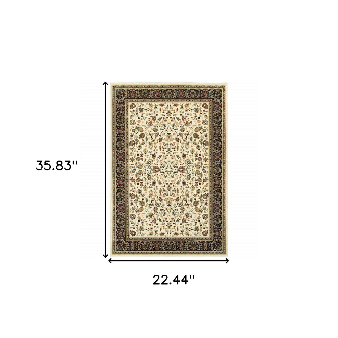 2' X 4' Black And Ivory Oriental Power Loom Stain Resistant Area Rug