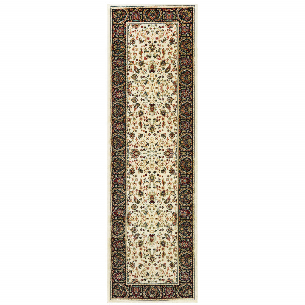 2' X 4' Black And Ivory Oriental Power Loom Stain Resistant Area Rug