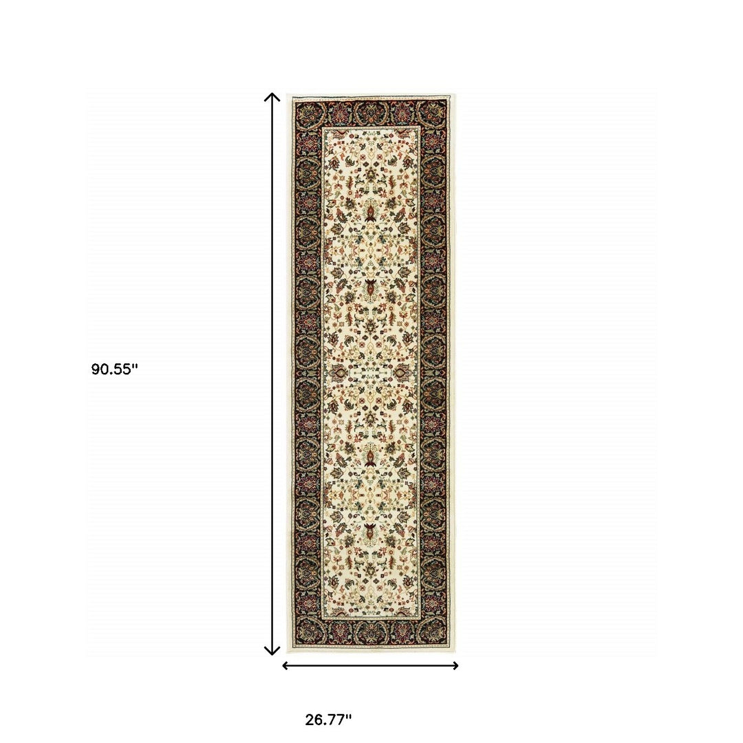 2' X 4' Black And Ivory Oriental Power Loom Stain Resistant Area Rug