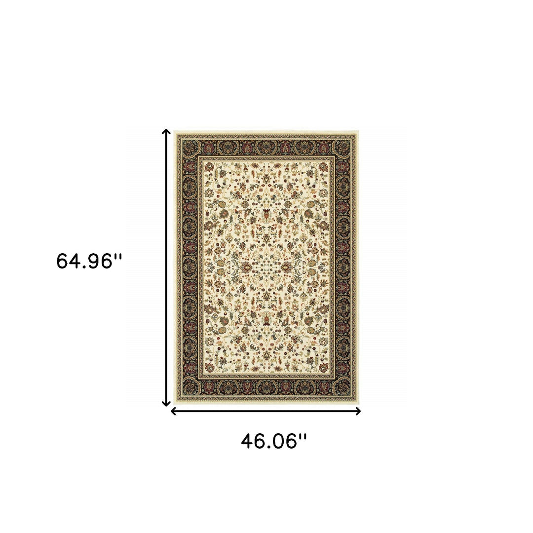 2' X 4' Black And Ivory Oriental Power Loom Stain Resistant Area Rug