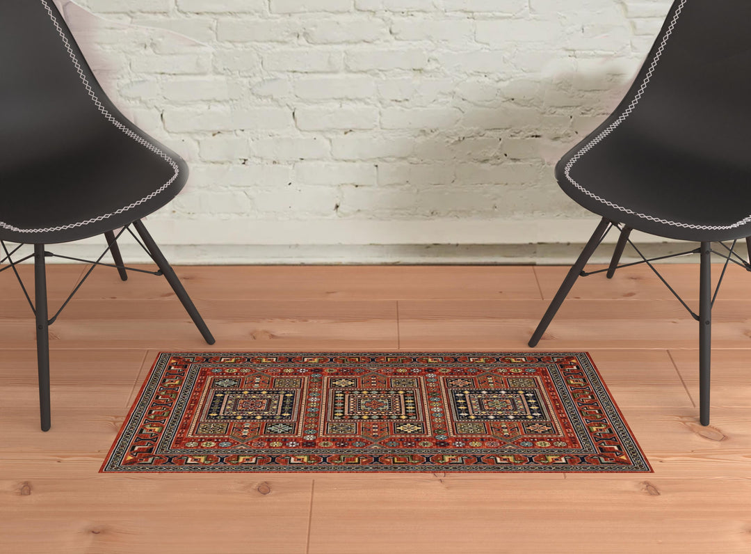 2' X 3' Blue and Red Oriental Power Loom Area Rug