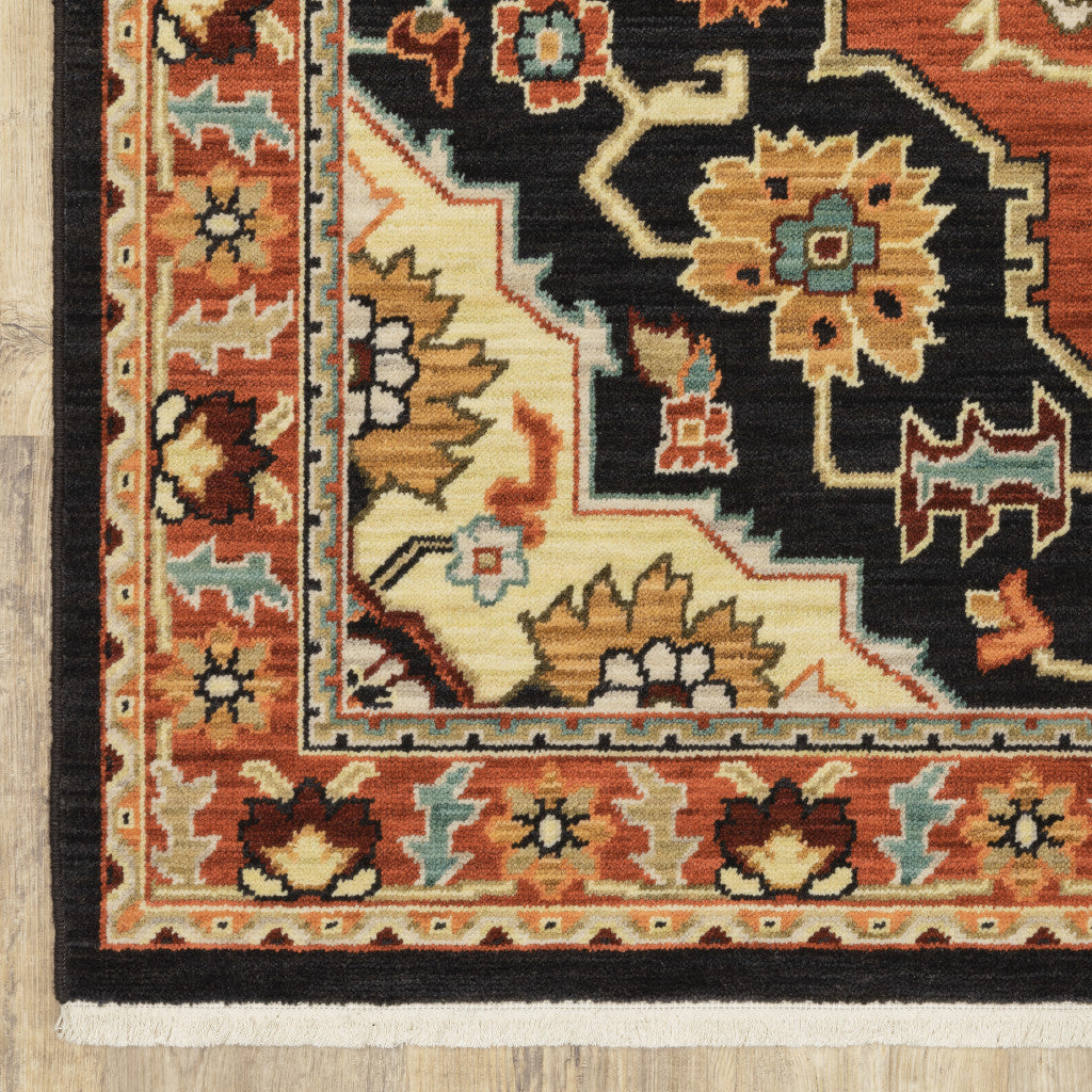 2' X 3' Black and Orange Oriental Power Loom Area Rug