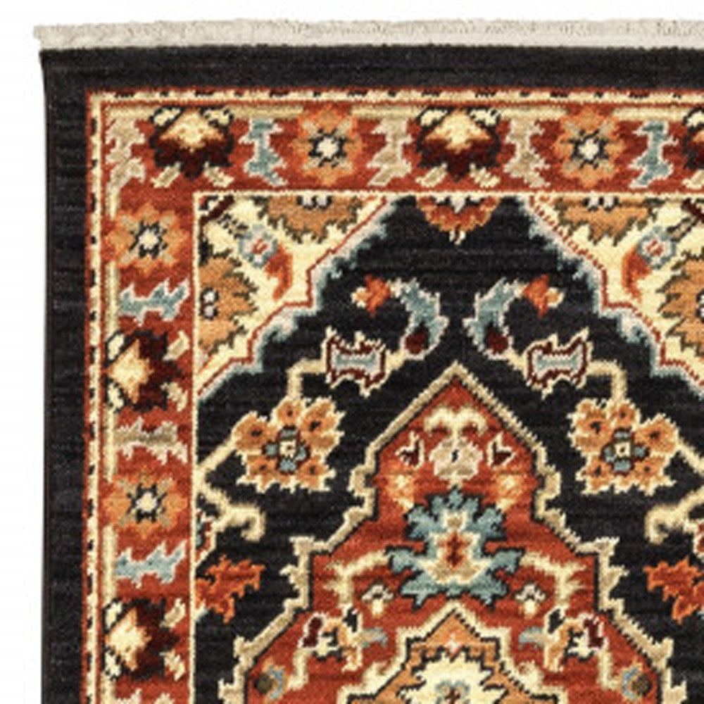 2' X 3' Black and Orange Oriental Power Loom Area Rug