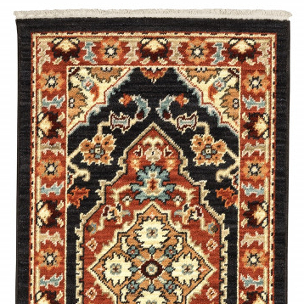 2' X 3' Black and Orange Oriental Power Loom Area Rug