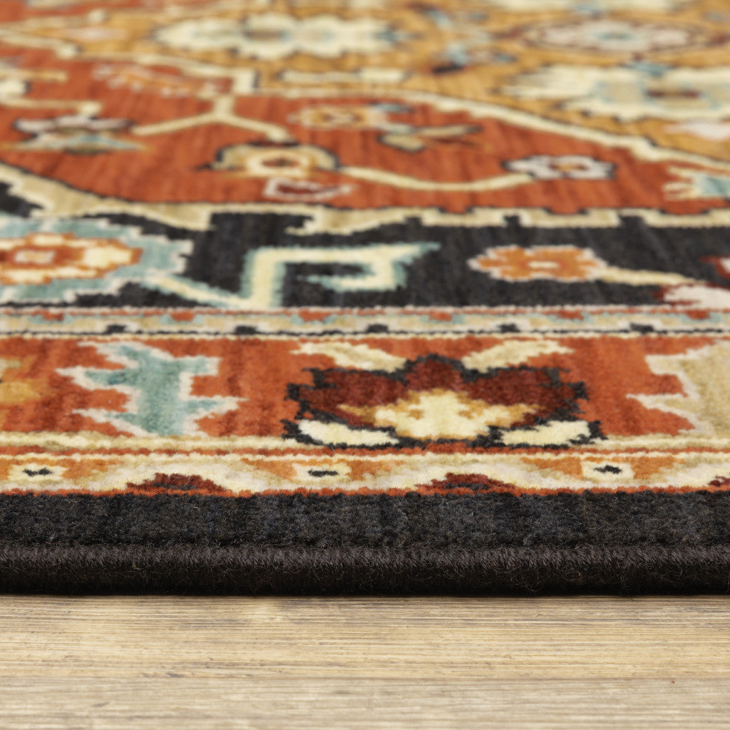 2' X 3' Black and Orange Oriental Power Loom Area Rug