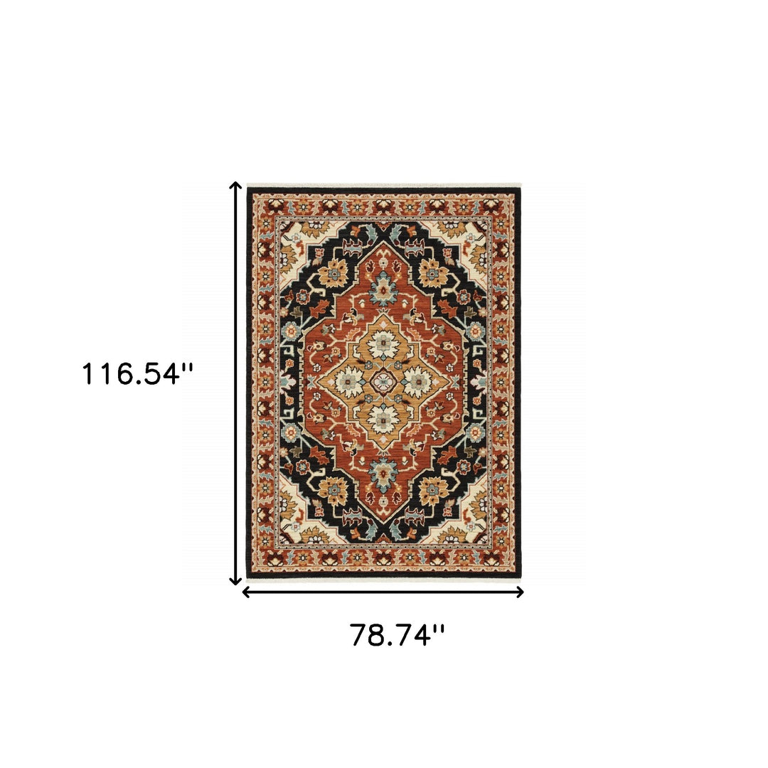 2' X 3' Black and Orange Oriental Power Loom Area Rug