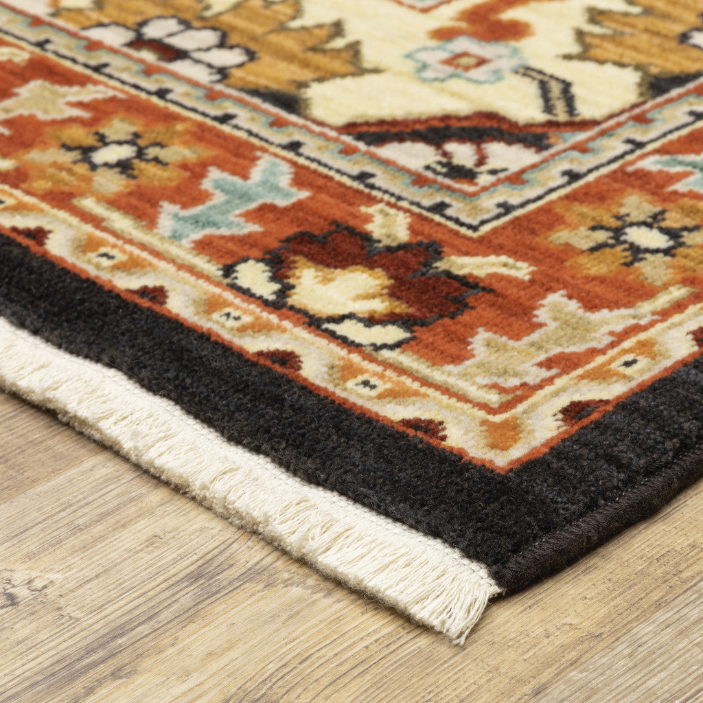 2' X 3' Black and Orange Oriental Power Loom Area Rug