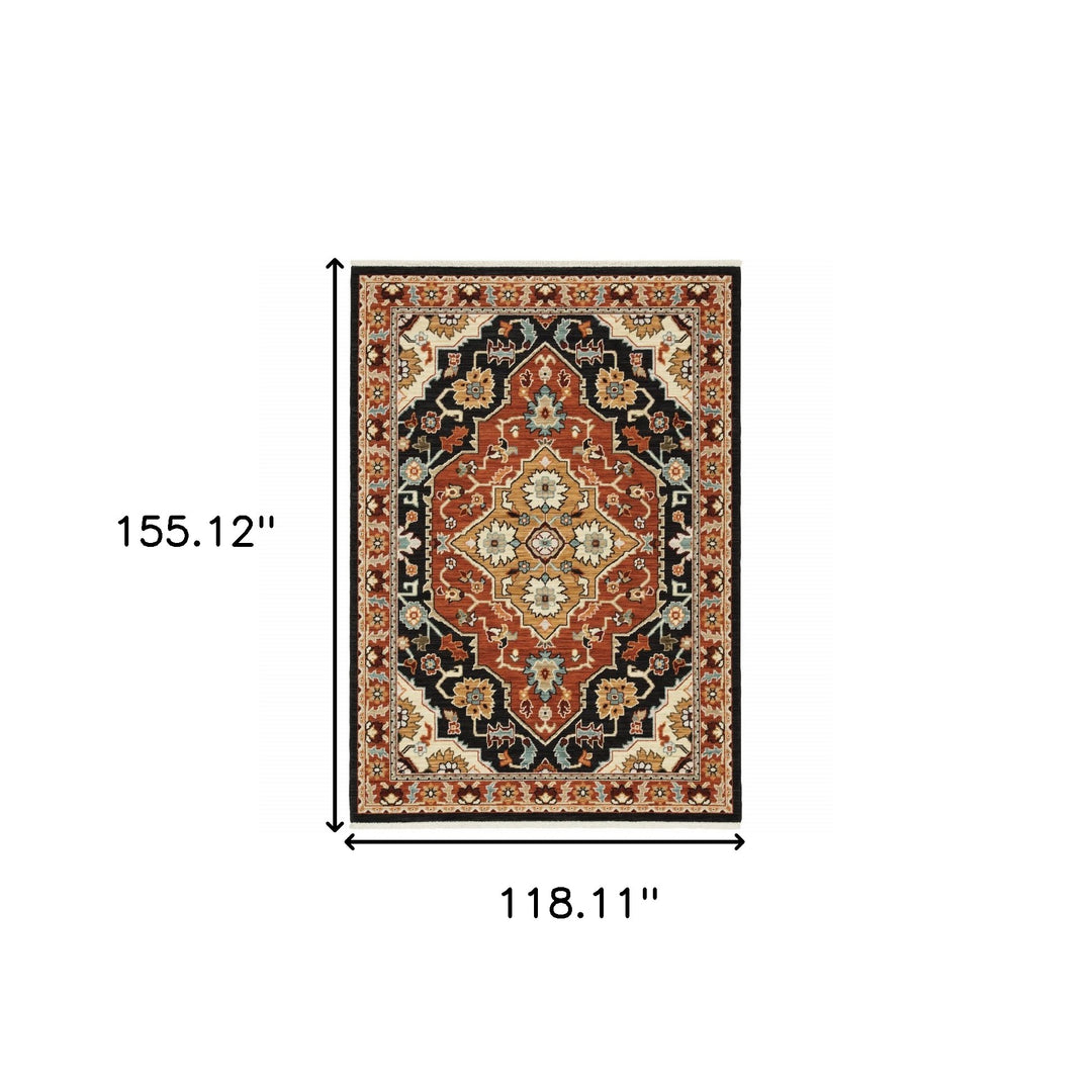 2' X 3' Black and Orange Oriental Power Loom Area Rug