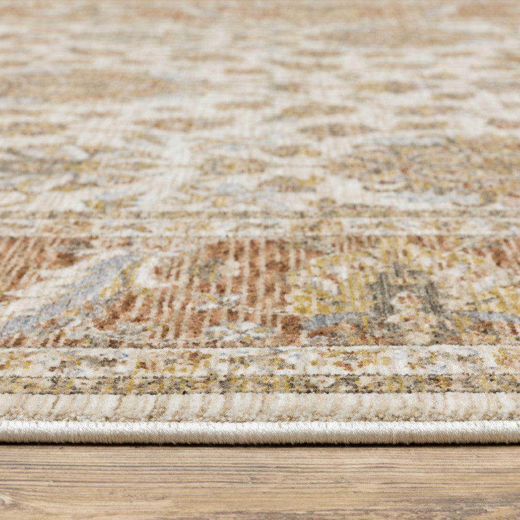 2' X 8' Rust And Ivory Oriental Power Loom Stain Resistant Runner Rug With Fringe