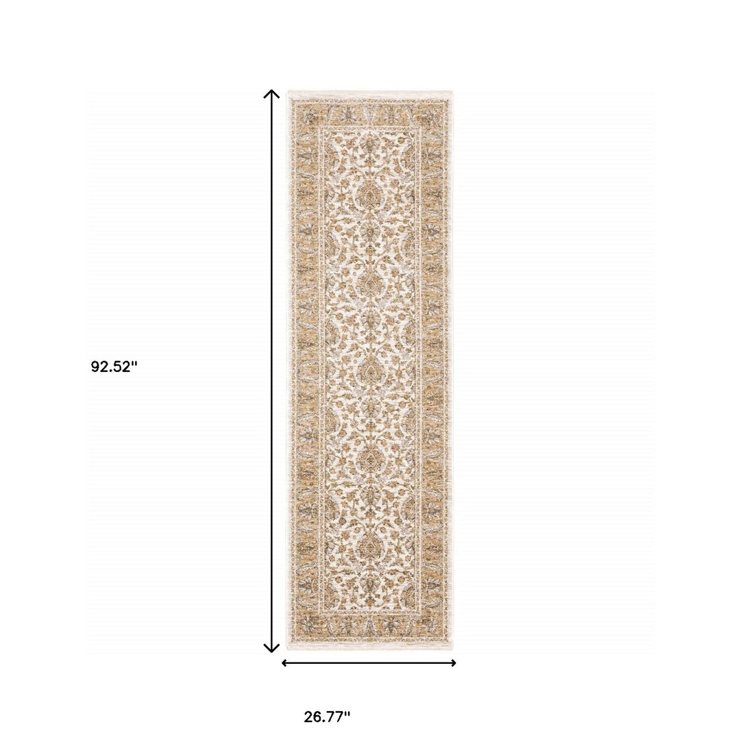 2' X 8' Rust And Ivory Oriental Power Loom Stain Resistant Runner Rug With Fringe