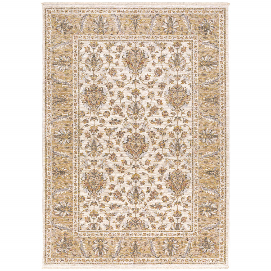 2' X 8' Rust And Ivory Oriental Power Loom Stain Resistant Runner Rug With Fringe