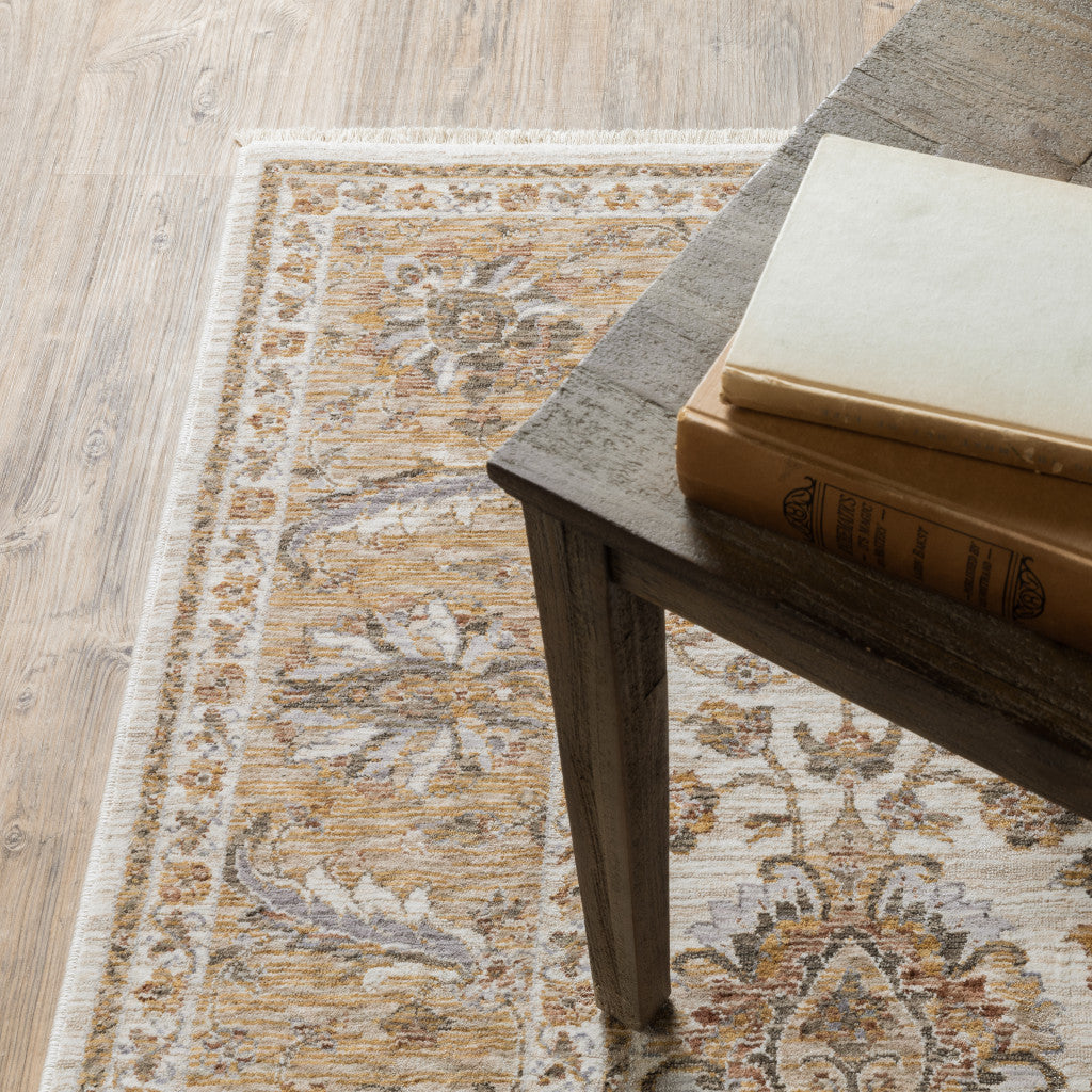 2' X 8' Rust And Ivory Oriental Power Loom Stain Resistant Runner Rug With Fringe