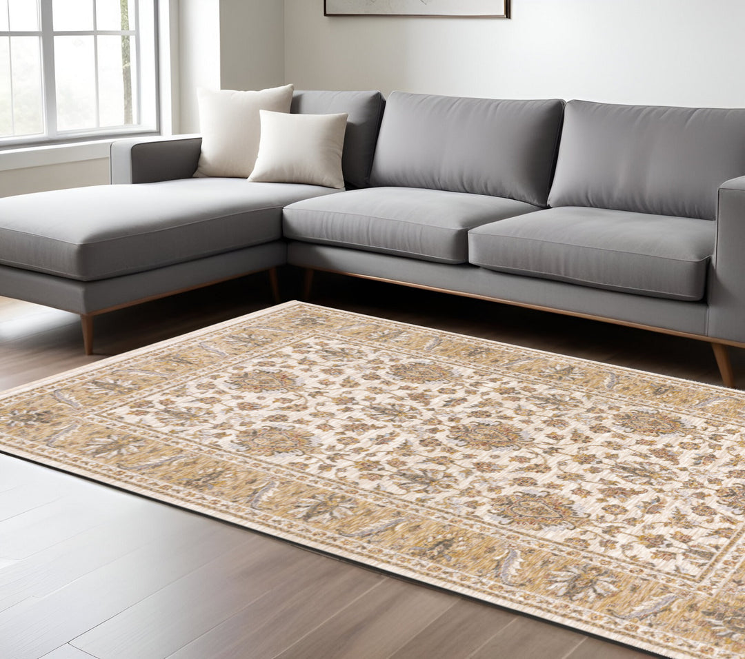 2' X 8' Rust And Ivory Oriental Power Loom Stain Resistant Runner Rug With Fringe