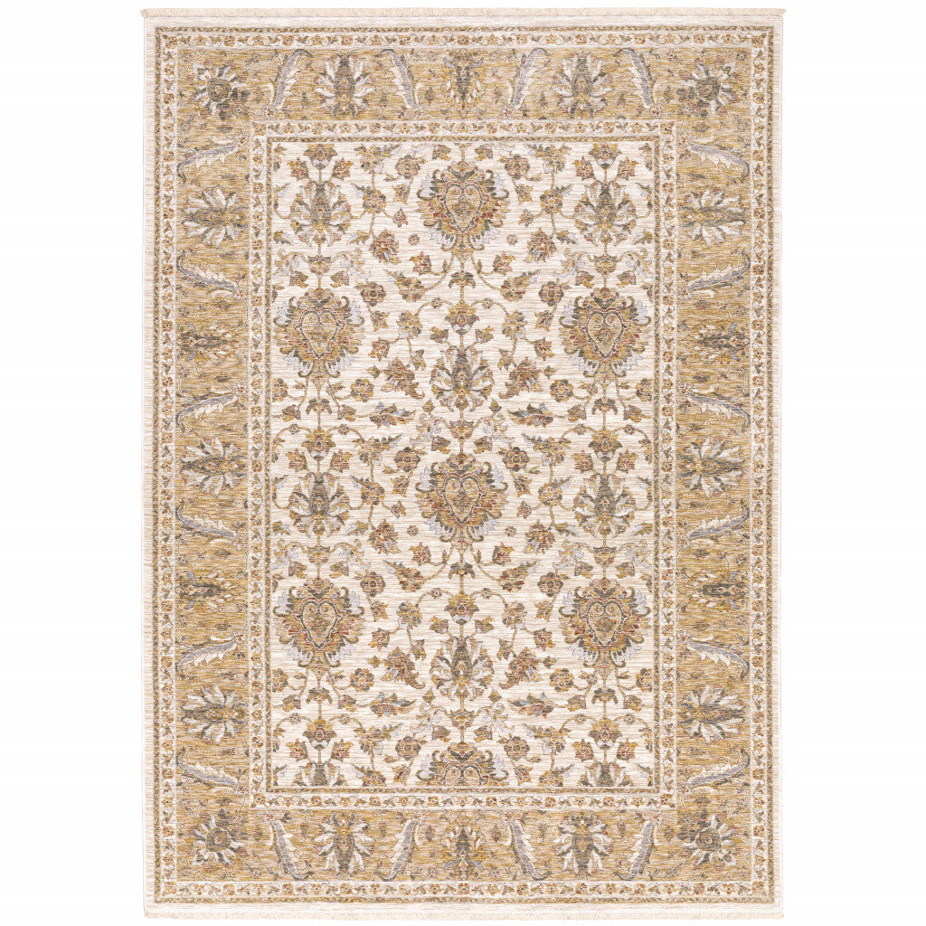 2' X 8' Rust And Ivory Oriental Power Loom Stain Resistant Runner Rug With Fringe