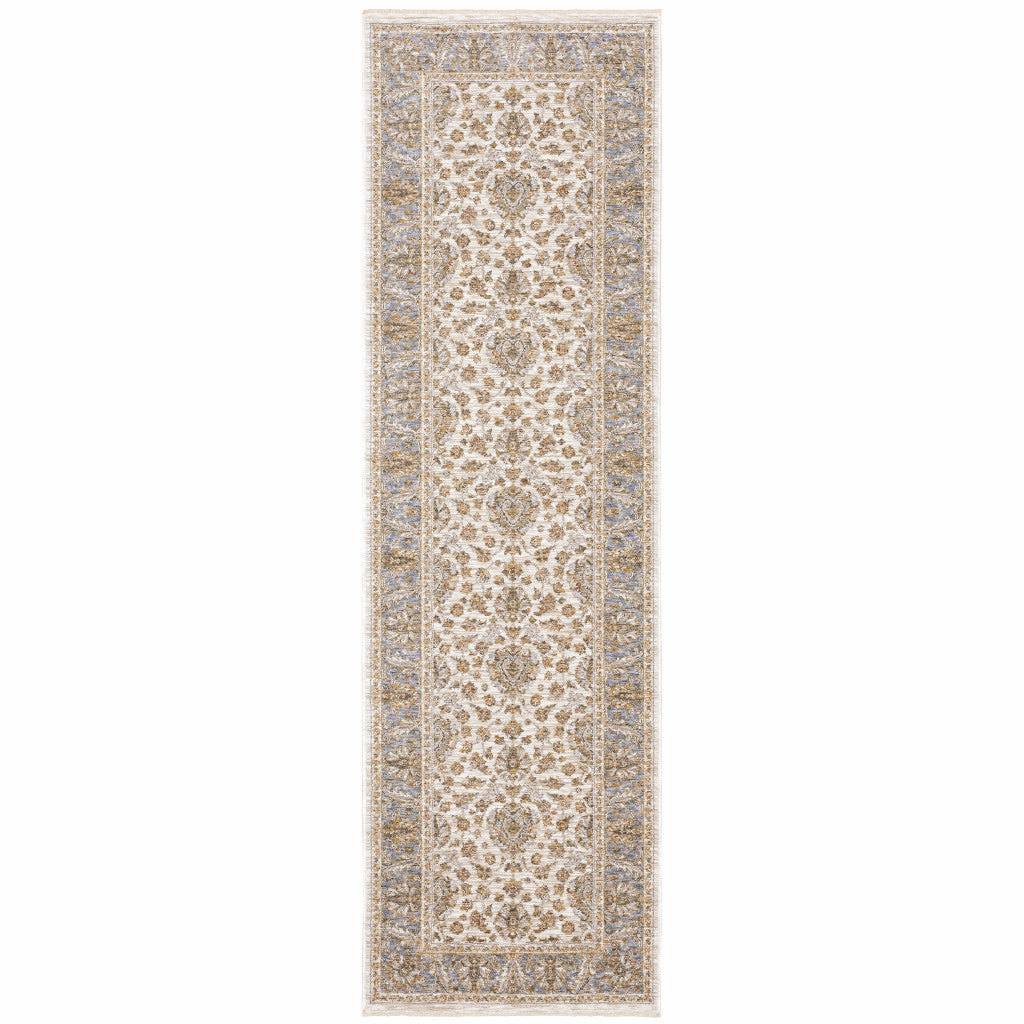 2' X 8' Rust And Ivory Oriental Power Loom Stain Resistant Runner Rug With Fringe