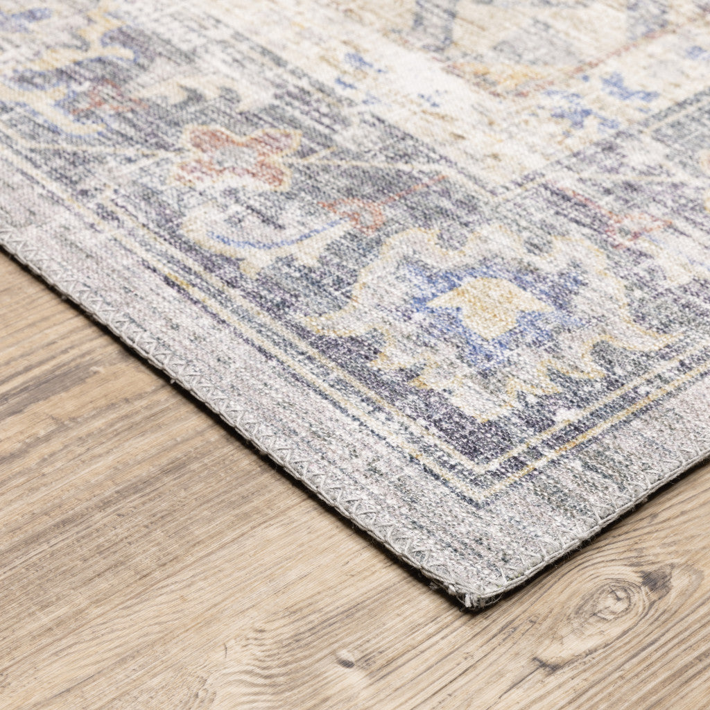 8' Blue and Ivory Oriental Power Loom Runner Rug