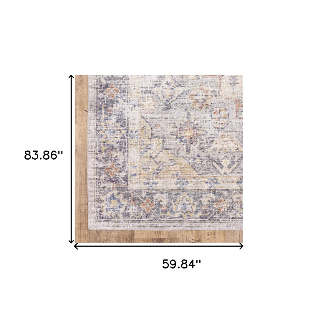 8' Blue and Ivory Oriental Power Loom Runner Rug