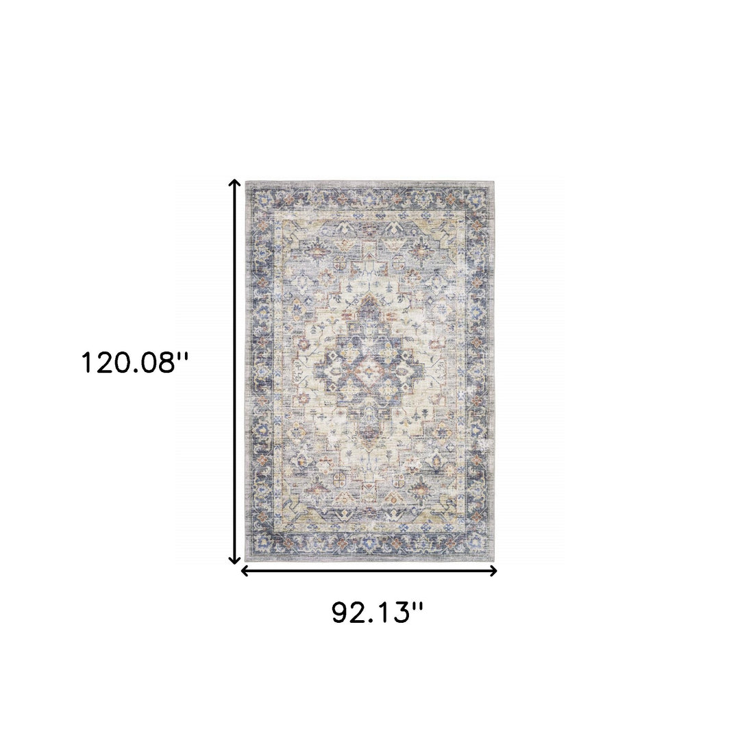 8' Blue and Ivory Oriental Power Loom Runner Rug