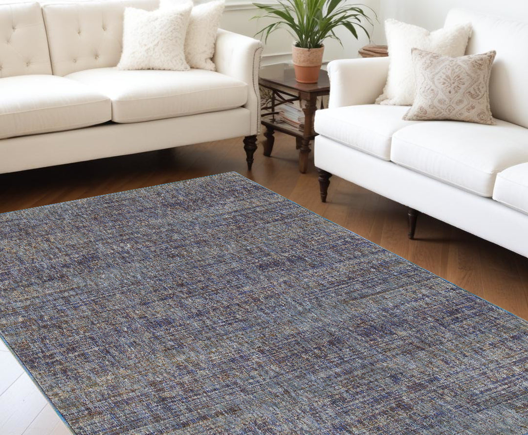 10' X 13' Blue and Ivory Power Loom Area Rug