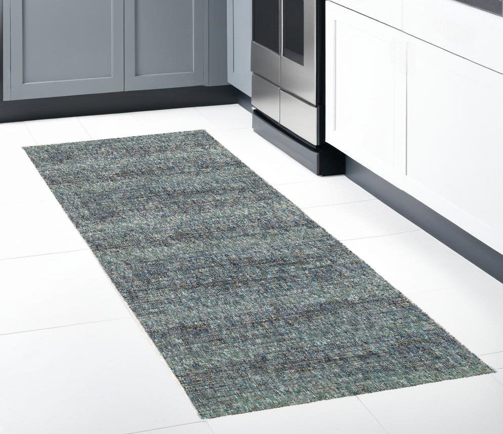 10' X 13' Blue and Ivory Power Loom Area Rug