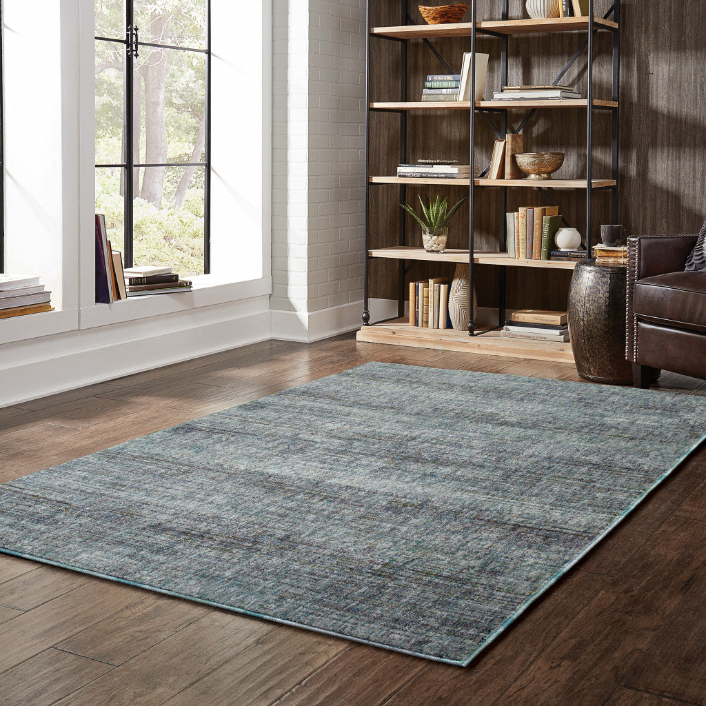 10' X 13' Blue and Ivory Power Loom Area Rug