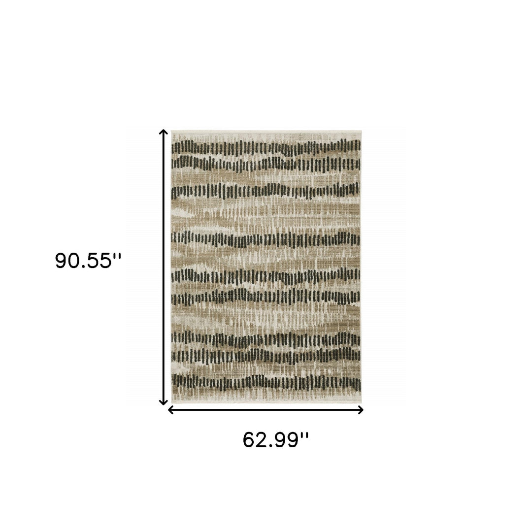 2' X 8' Beige Ivory Charcoal Brown Tan And Grey Abstract Power Loom Stain Resistant Runner Rug With Fringe