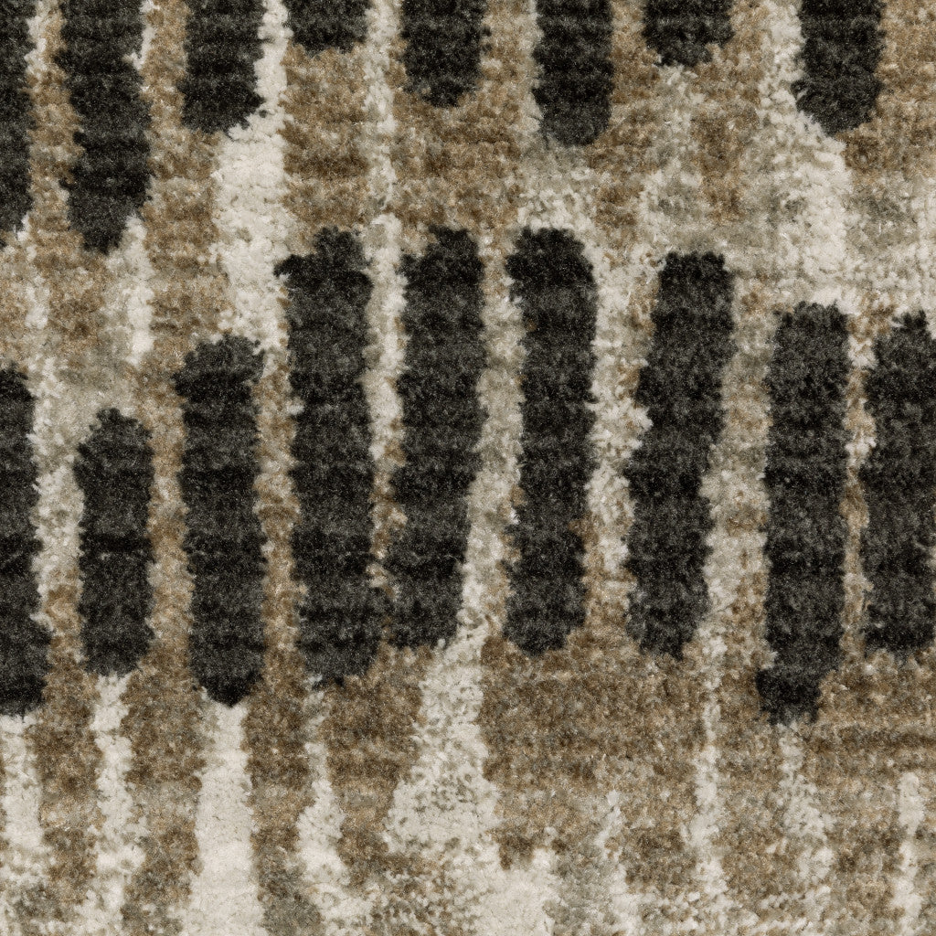 2' X 8' Beige Ivory Charcoal Brown Tan And Grey Abstract Power Loom Stain Resistant Runner Rug With Fringe