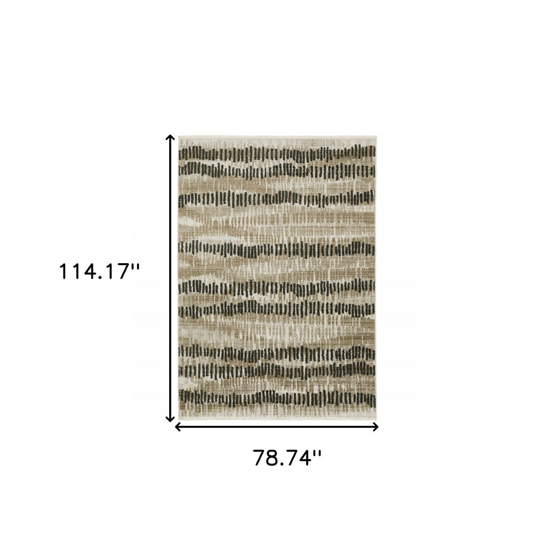 2' X 8' Beige Ivory Charcoal Brown Tan And Grey Abstract Power Loom Stain Resistant Runner Rug With Fringe