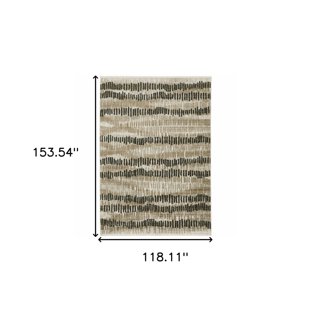 2' X 8' Beige Ivory Charcoal Brown Tan And Grey Abstract Power Loom Stain Resistant Runner Rug With Fringe