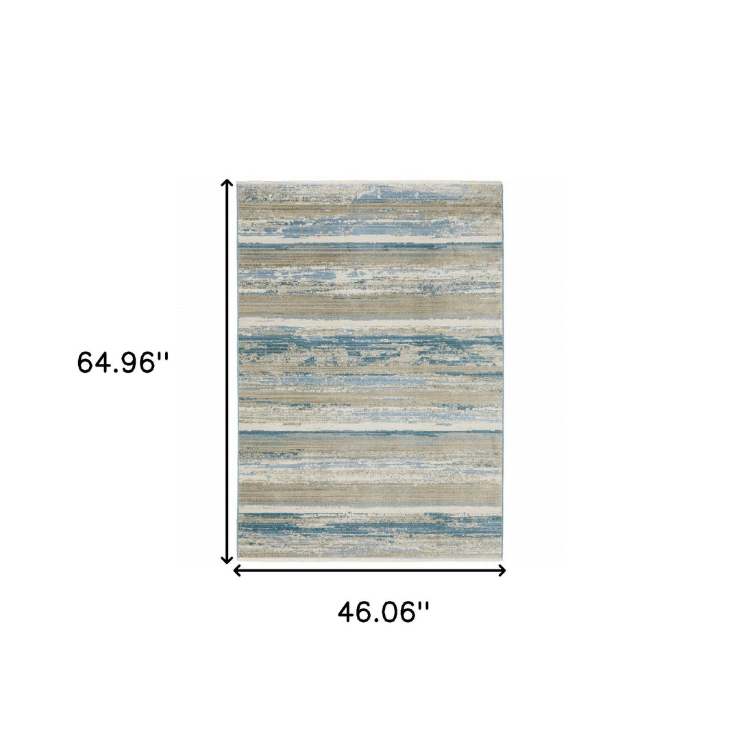 2' X 8' Blue And Ivory Abstract Power Loom Runner Rug With Fringe