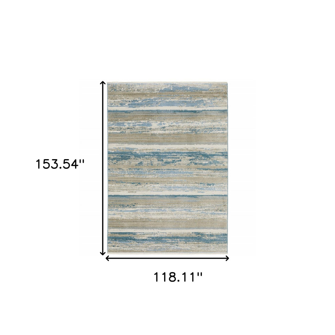 2' X 8' Blue And Ivory Abstract Power Loom Runner Rug With Fringe