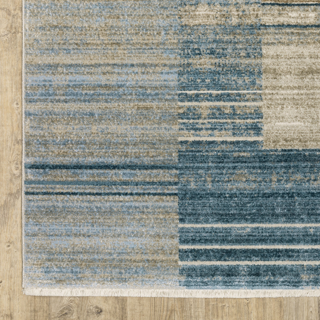 8' Beige Blue and Gray Geometric Power Loom Runner Rug