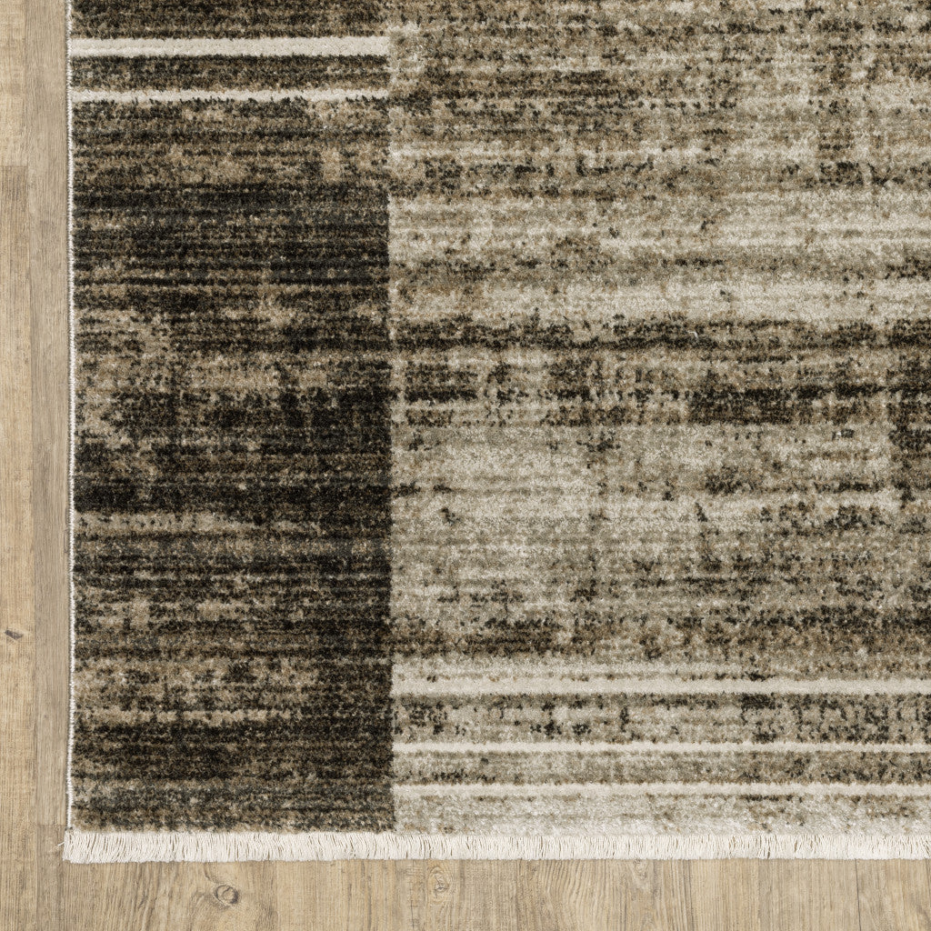 8' Beige Blue and Gray Geometric Power Loom Runner Rug