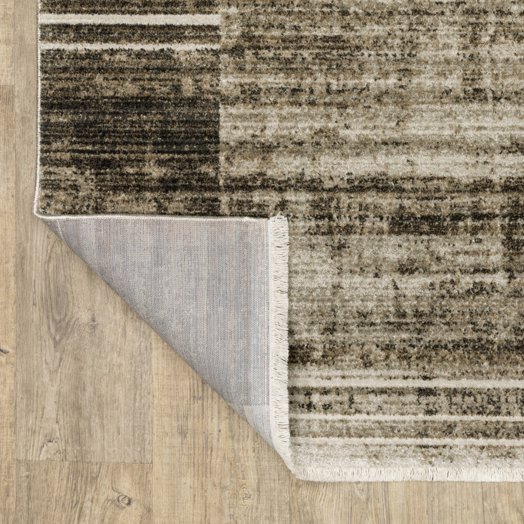 8' Beige Blue and Gray Geometric Power Loom Runner Rug