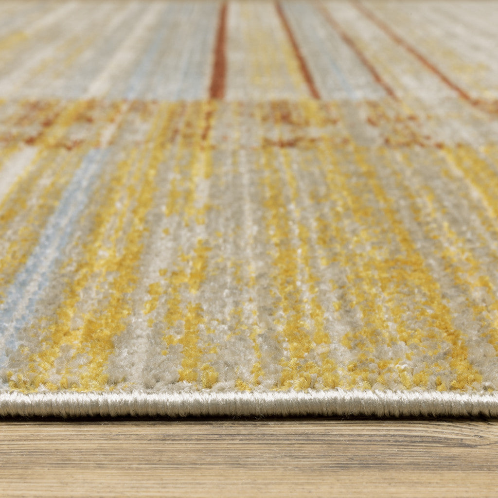 8' Beige Blue and Gray Geometric Power Loom Runner Rug