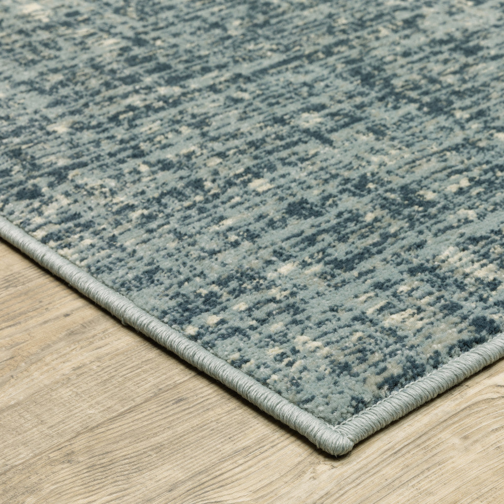 2' X 8' Dark Blue Light Blue Grey Ivory And Beige Abstract Power Loom Stain Resistant Runner Rug