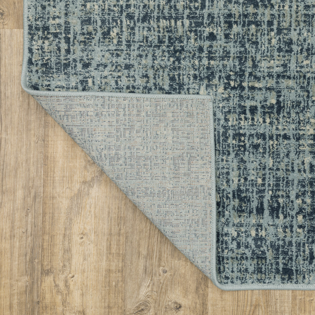 2' X 8' Dark Blue Light Blue Grey Ivory And Beige Abstract Power Loom Stain Resistant Runner Rug