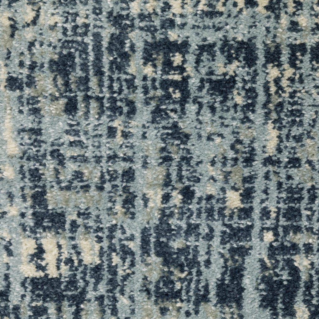 2' X 8' Dark Blue Light Blue Grey Ivory And Beige Abstract Power Loom Stain Resistant Runner Rug