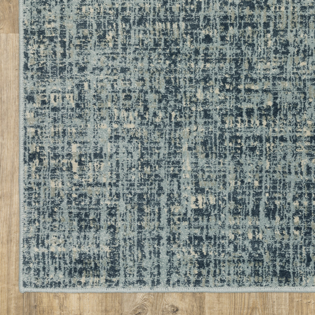 2' X 8' Dark Blue Light Blue Grey Ivory And Beige Abstract Power Loom Stain Resistant Runner Rug