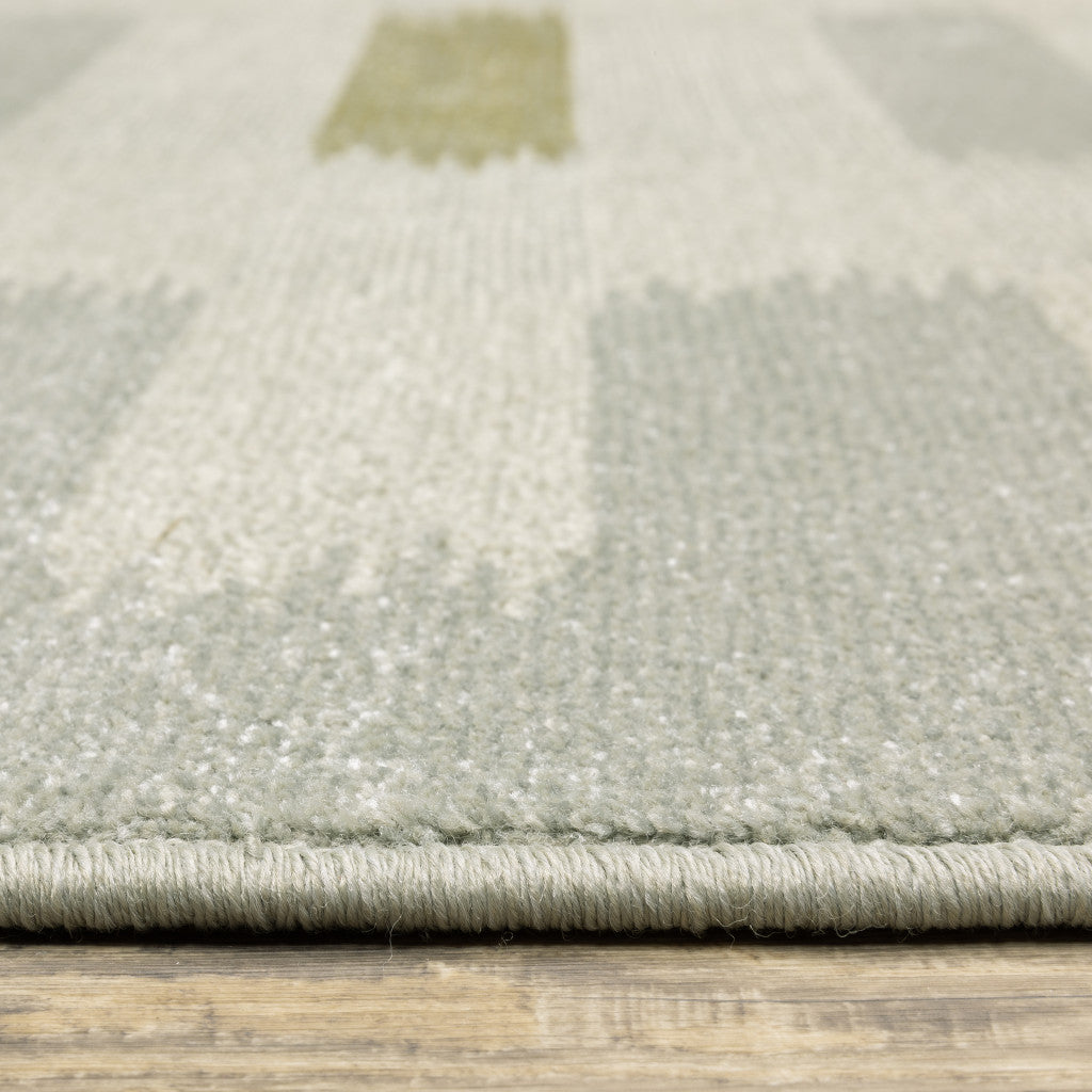 2' X 8' Beige Grey Gold And Green Geometric Power Loom Stain Resistant Runner Rug